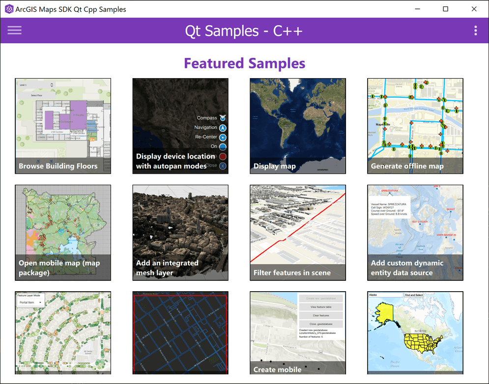 ArcGIS Maps SDK for Qt Sample viewer application