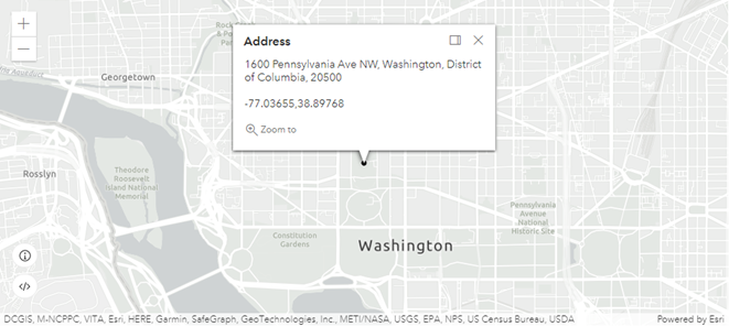 Geocode address text and show its location. See the live example in the developer guide.