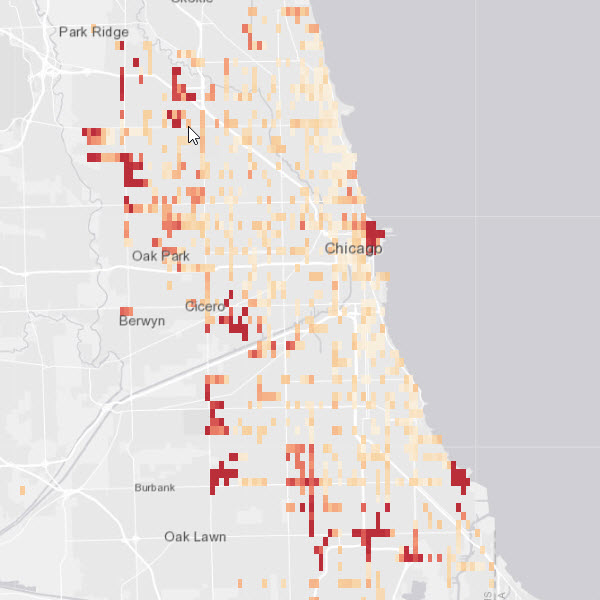 Map of bus delay hot spots in Chicago