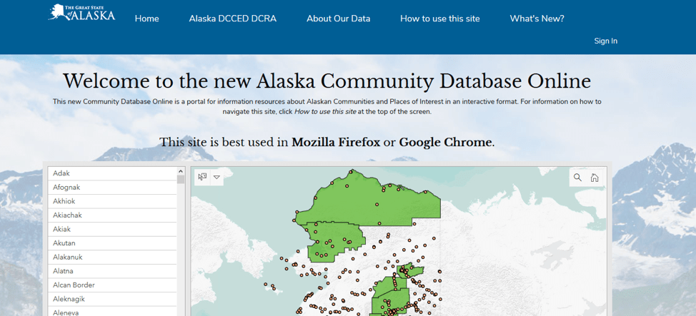 Alaska Community Database Online application screenshot