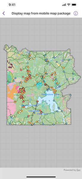 Screenshot of display map from mobile map package sample