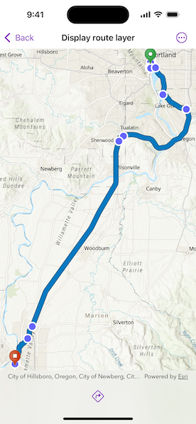 Screenshot of Display route layer sample with route layer