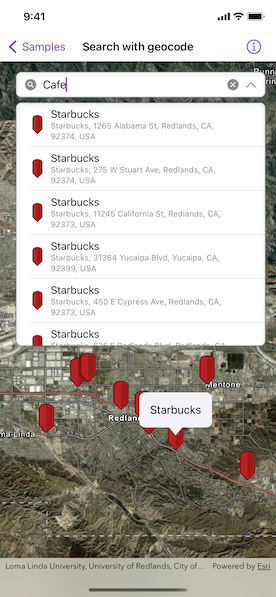 Screenshot for search with geocode sample