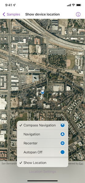 Screenshot of show device location sample