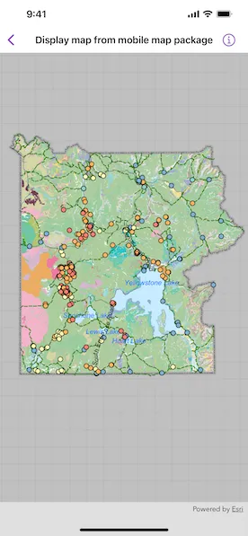 Screenshot of display map from mobile map package sample