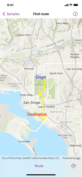 Screenshot of find route sample with solved route
