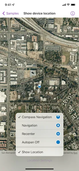 Screenshot of show device location sample