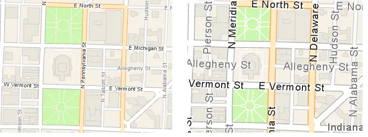 Street map (left) and Navigation map (right)