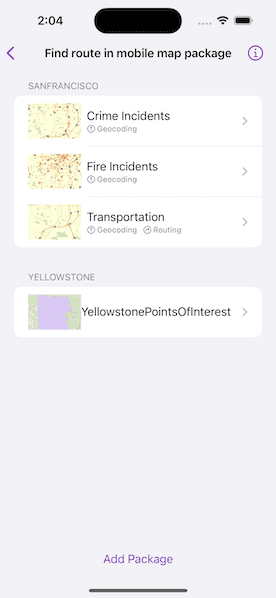 Image of find route in mobile map package