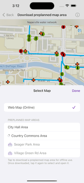 Screenshot of download preplanned map area sample