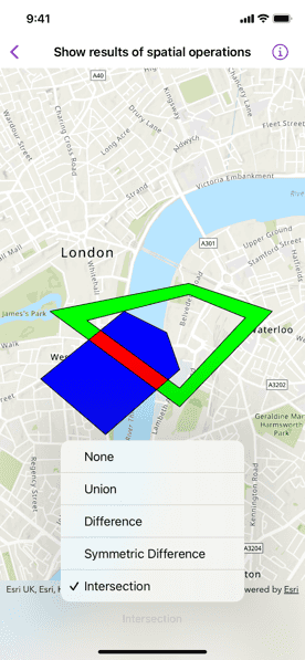 Screenshot of show result of spatial operations sample