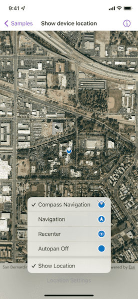 Screenshot of show device location sample