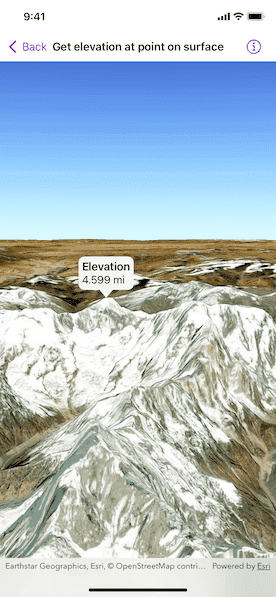 Screenshot of get elevation at point on surface sample