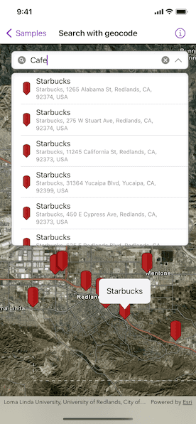 Screenshot for search with geocode sample
