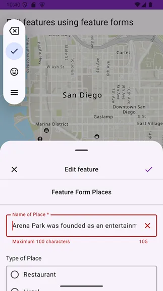 Example of an error on a feature form.