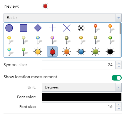 Picture point symbol editor with Show location measurement turned on